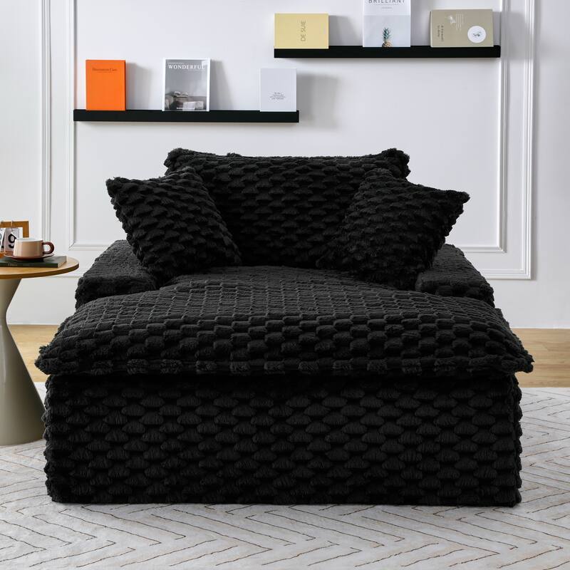 Versatile Chaise Lounge Couch Floor Standing Sofa Chair Turtle Fleece Single Accent Chiar with Pillows and Streamlined Armrests