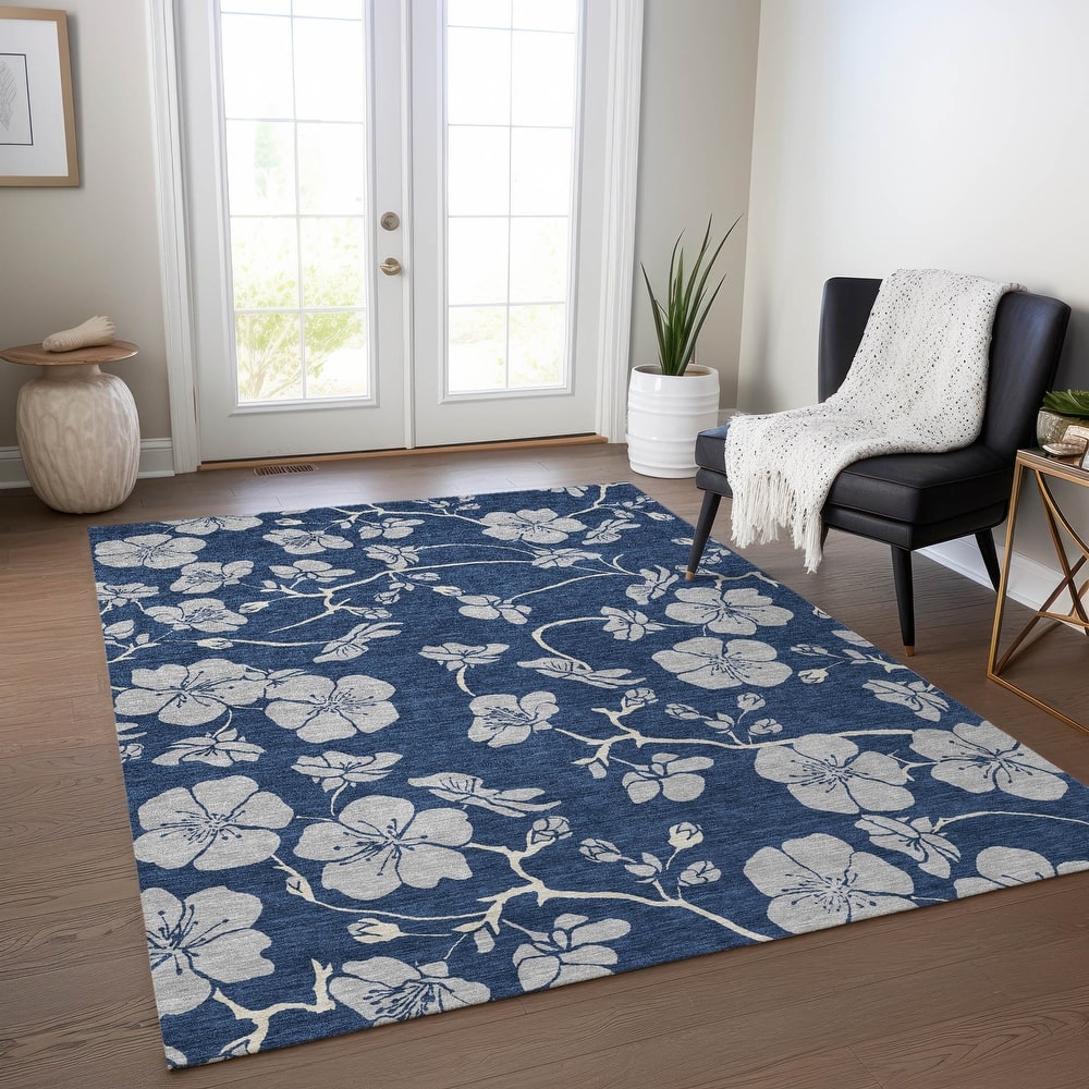 Machine Washable Indoor/ Outdoor Floral Zen Chantille Rug