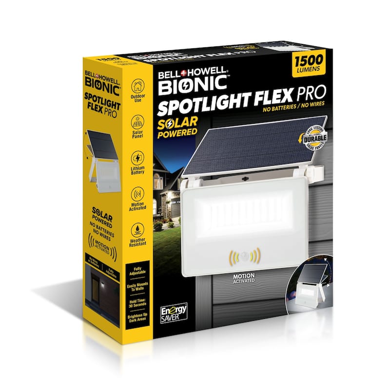 Bell + Howell Bionic Spotlight Flex Pro 1500 Lumens Solar Powered Motion Sensor Outdoor Security Light - 9"H x 7.5"W