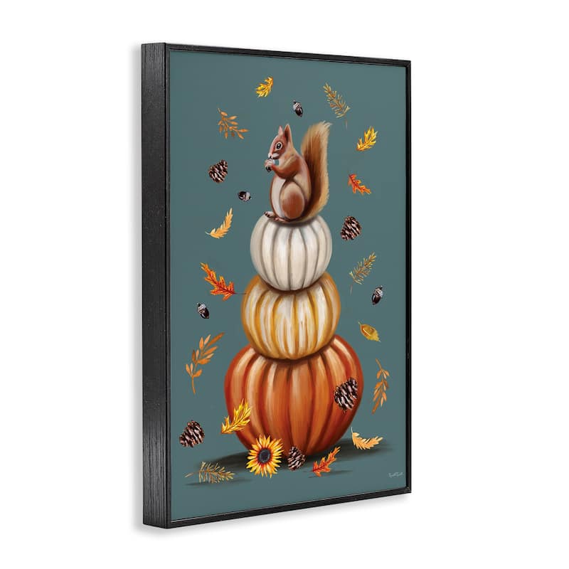 Stupell Squirrel Atop Pumpkin Stack Framed Giclee Art Design By Elizabeth Tyndall