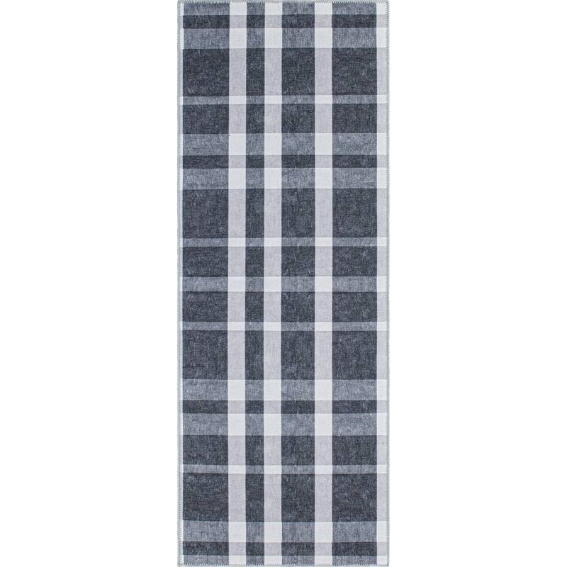 Contemporary Modern Plaid Machine Washable Area Rug