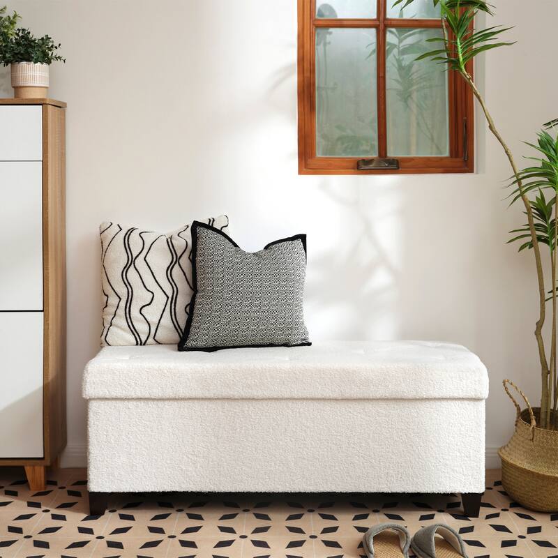 Fabric Upholstered Storage Ottoman, Bench for Entryway, Bedroom, Closet