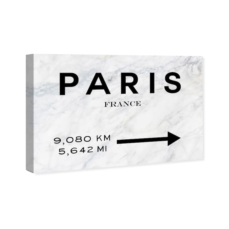 Wynwood Studio Canvas Fashion and Glam Paris Road Sign Marble Black White and Transitional Wall Art Canvas Print