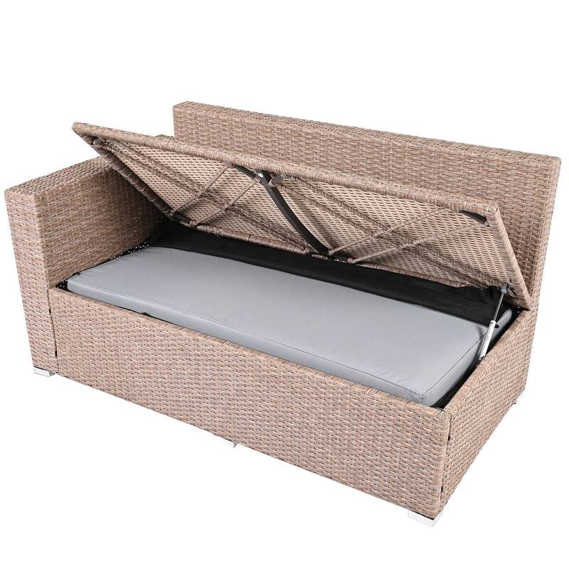 6-Piece All-Weather Outdoor PE Rattan Sofa Set - Patio Wicker Sectional with Storage Box, Removable Covers & Table