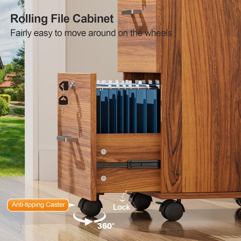 2 Drawer Wood File Cabinet, Lock Mobile Cabinet