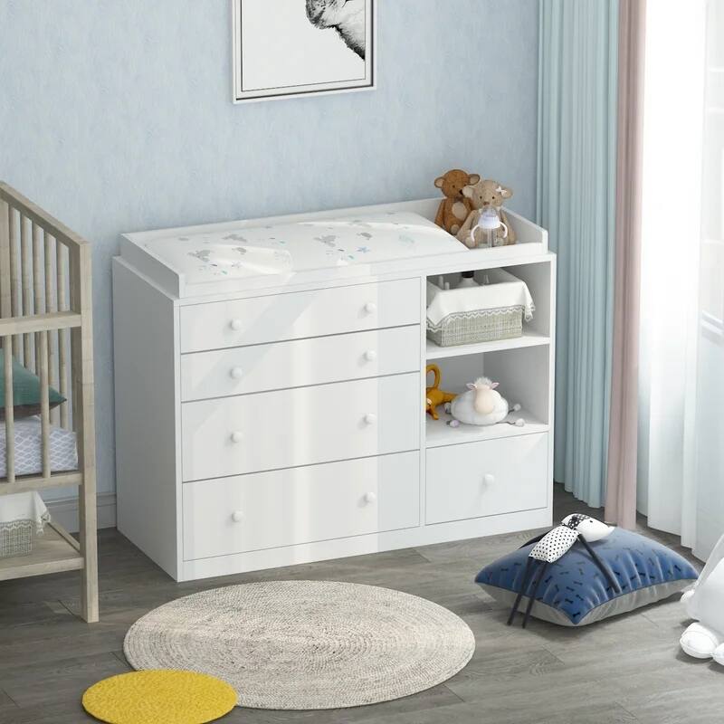 5 Drawers Cabinet Chest Bedroom Storage Bookcase Baby care cabinet - White
