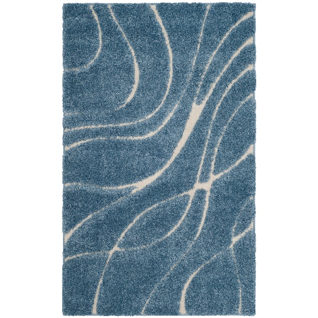 SAFAVIEH Florida Shag Sigtraud Abstract Waves 1.2-inch Area Rug - 2'3" x 4' - Light Blue/Cream