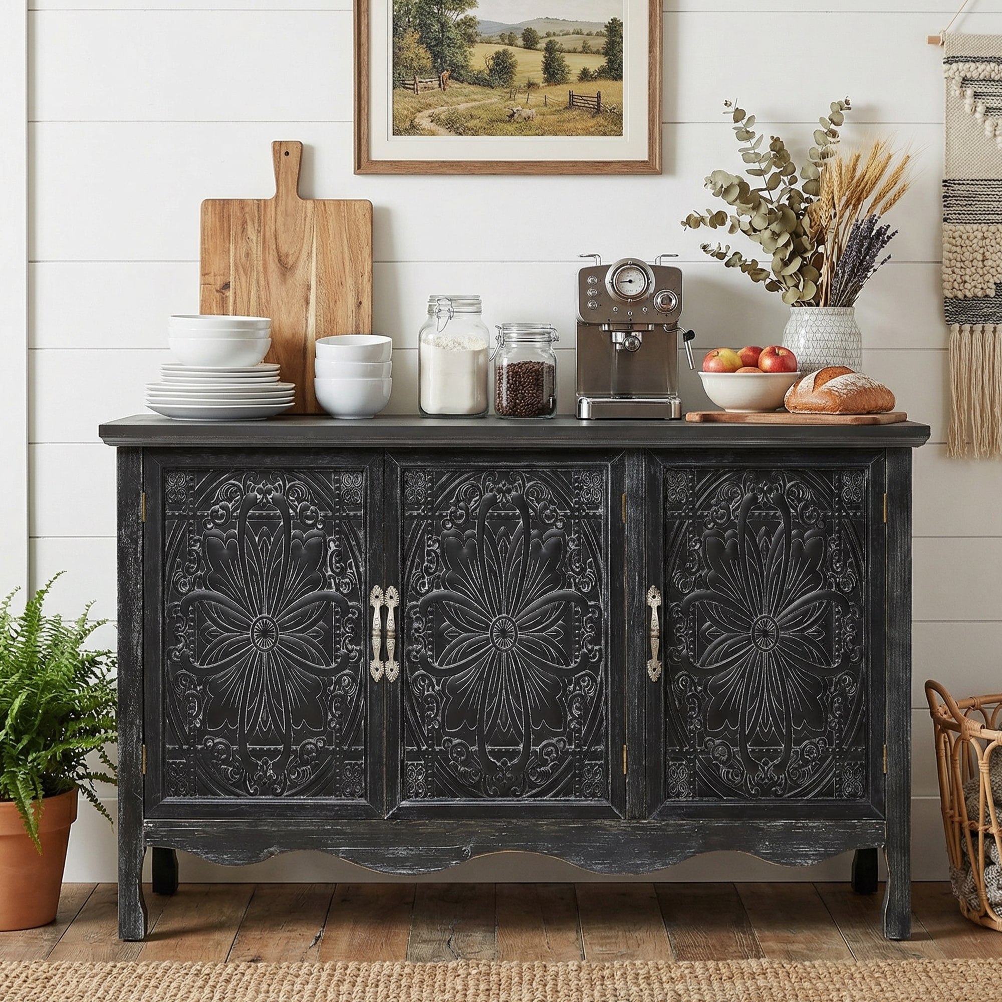 Solid Wood Vintage Vibe 3-Door Accent Cabinet