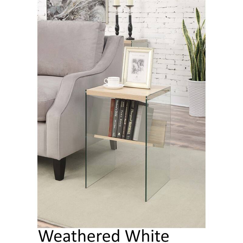 Convenience Concepts SoHo Glass End Table with Shelf - Weathered White/Glass