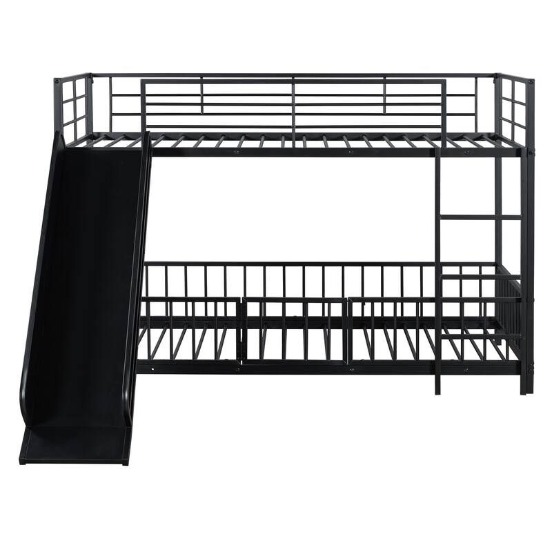 Twin/Full Metal Bunk Bed with Slide and Safety Guardrails - Convertible Loft Bed