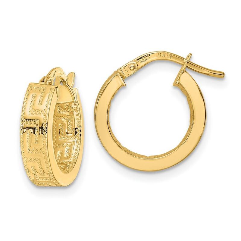 Curata 14k Yellow Gold Textured Greek Key Hoop Earrings - 15.44x4mm
