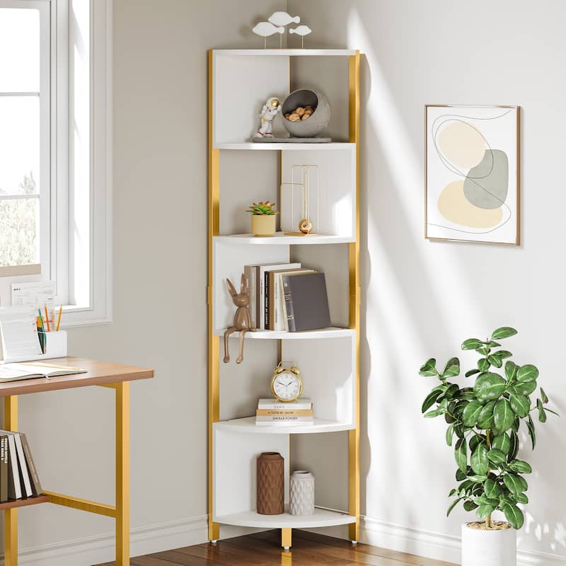 Herrell 5-Tier Corner Bookshelf 68" Tall Modern Free Standing Zigzag Corner Bookcase