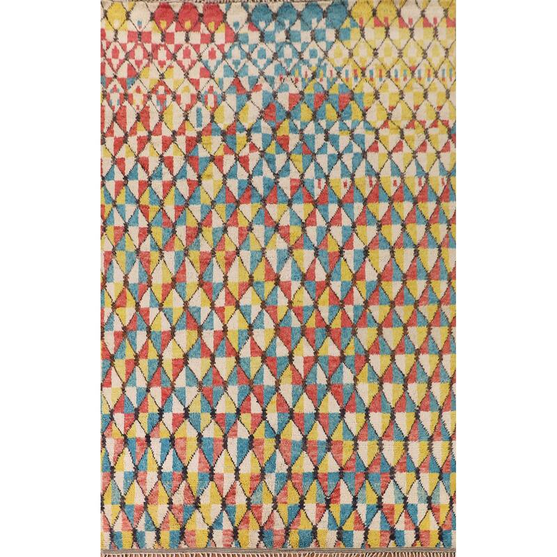 All-Over Moroccan Area Rug Handmade Wool Carpet - 8'11" x 12'9"