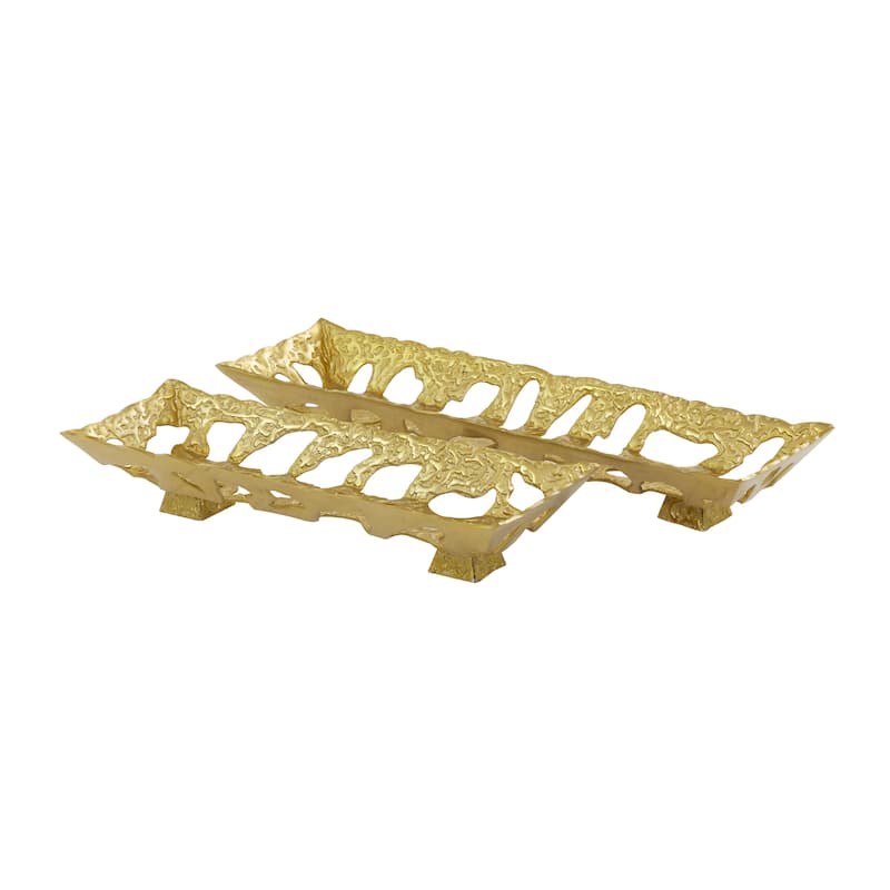 Aluminum Metal Living Room Decor Tray - Set of 2 Silver or Gold - Roche River Decor