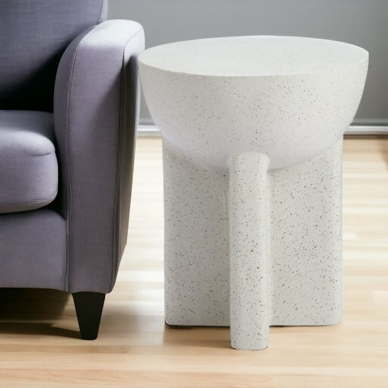 18" Round Modern White Faux Stone Pedestal Side Table with Terrazzo Look for Living Room - 18.1”H x 15”W x 15”L