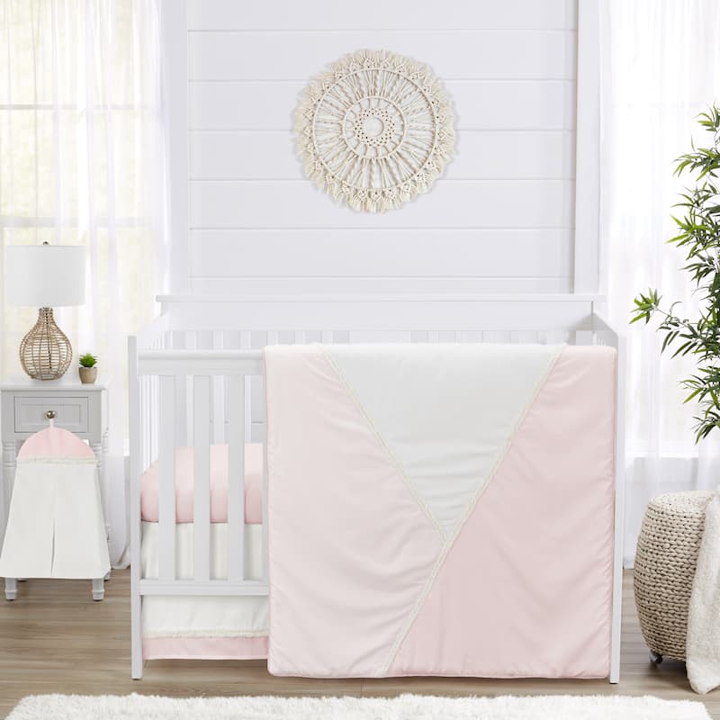 Boho Chic Pink Modern Pastel Girl Nursery Crib Bedding Set Bohemian Geometric Elegant Cream Off White Ivory Mid Century Retro - Baby Girl - Blush Pink Off White Ivory