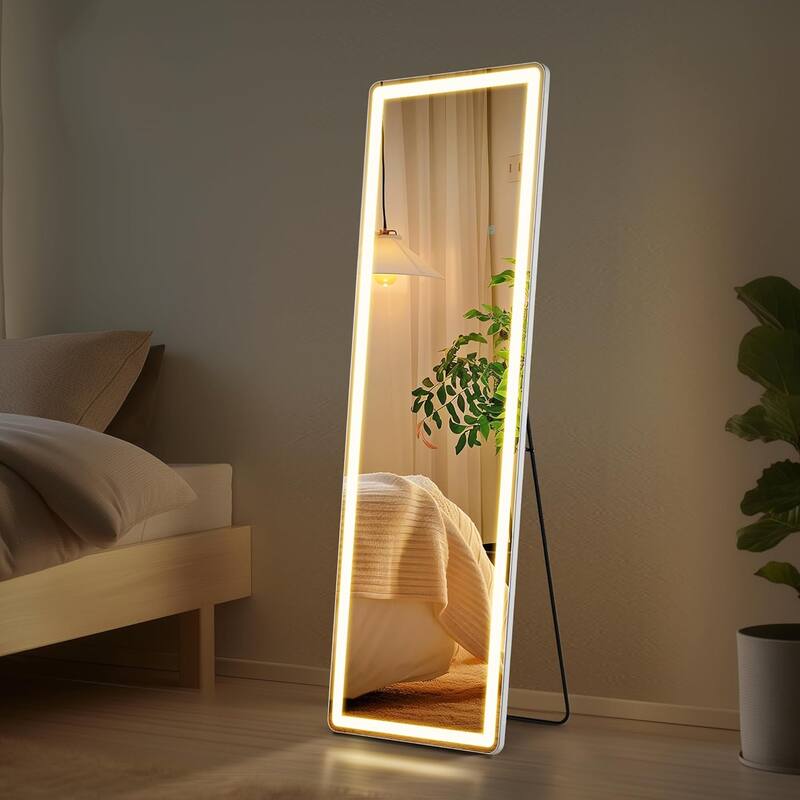 Floor Mirror with LED Light, Full Length Mirror with Stand, Hanging Mirror Wall Mounted Mirror, Full Body Mirror for Living Room