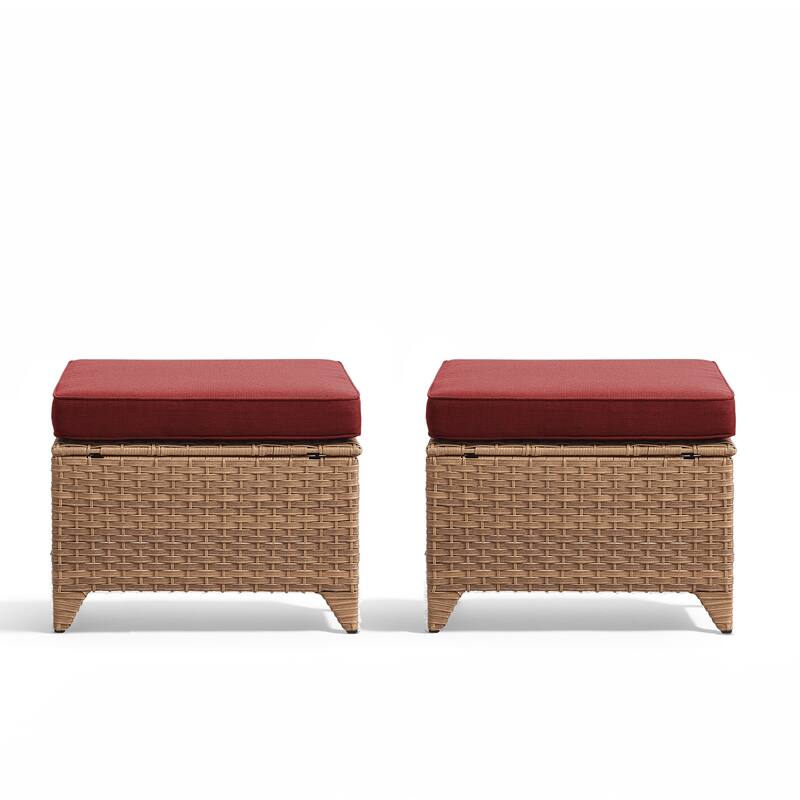 Outdoor Patio Footstool Ottomans with Cushion Yellow-Red - Yellow