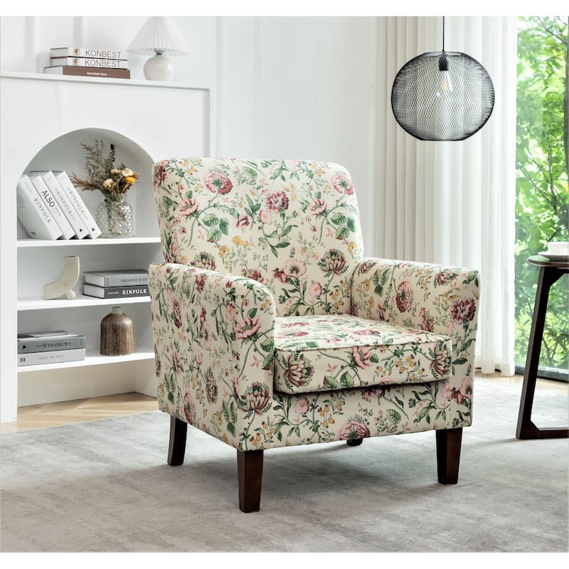 Contemporary Living Room Accent Arm Chair - White Floral
