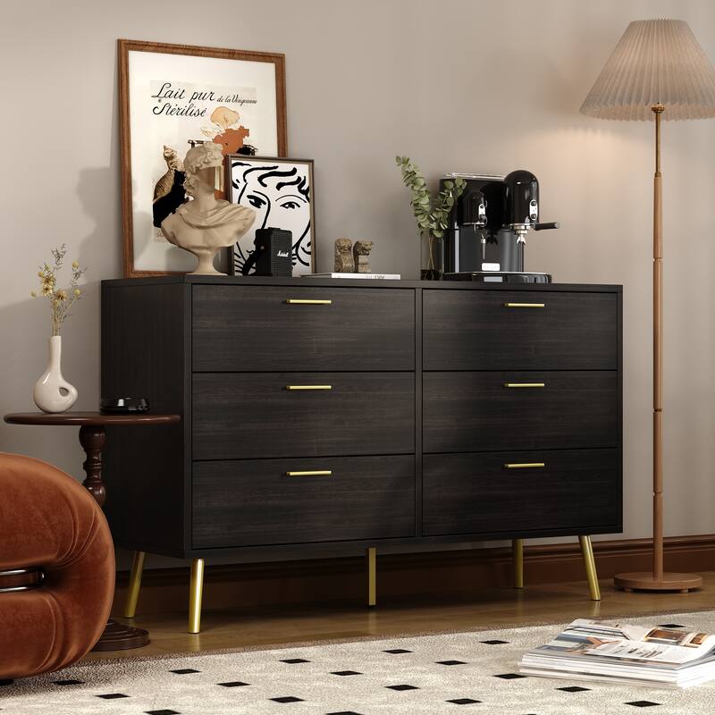 Timechee Modern 6 Drawer Storage Chest Double Dresser Sideboard Cabinet