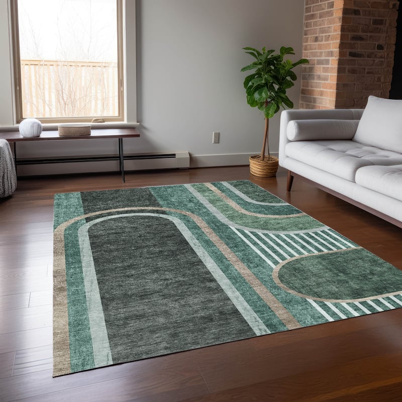 Machine Washable Indoor/ Outdoor Chantille Mid Century Modern Rug - Emerald - 2'6" x 3'10"