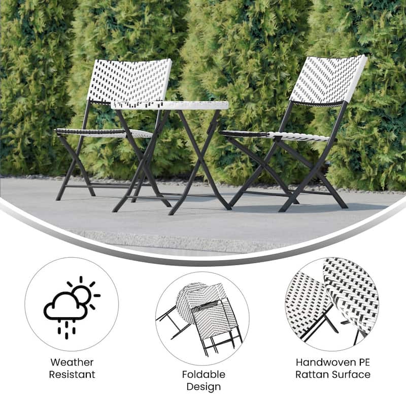 3PC Indoor/Outdoor PE Rattan Folding Bistro Set