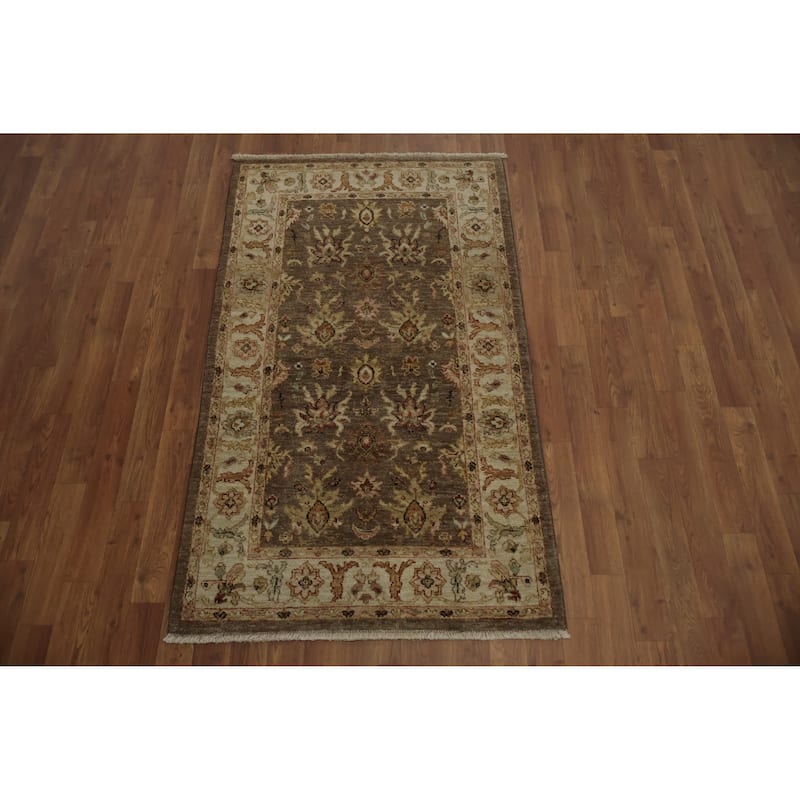 Hand Knotted Oriental 100% Wool Carpet Traditional Floral Brown Peshawar Area Rug - 5' 2'' X 3' 0''