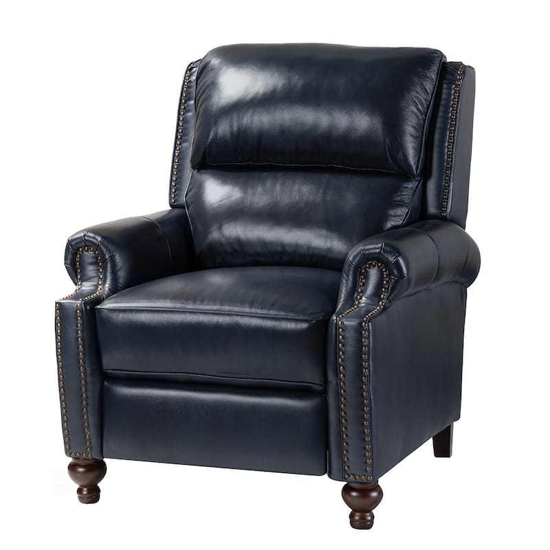 Gabriela Mid-Century Modern Genuine Leather Recliner with Tapered Block Solid Wood Feet by HULALA HOME