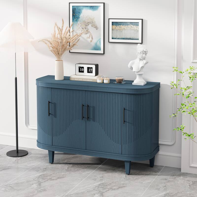 Curved Sideboard Storage Cabinet with 4 Doors & Adjustable Shelves, Modern Buffet Cabinet Console Table Coffee Bar Cabinet, Blue - Blue
