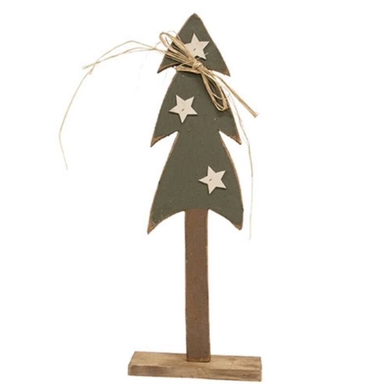 Rustic Wood Christmas Tree w/White Stars on Base - 10.75"H - 24.5"H