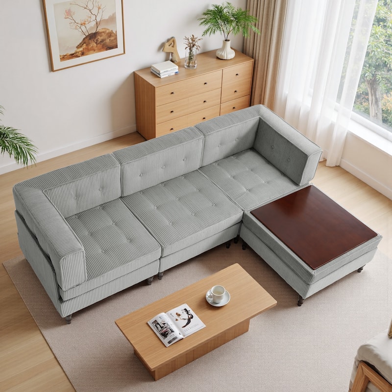 Oversized Sofa Corduroy Tufted Modular Sectional Set