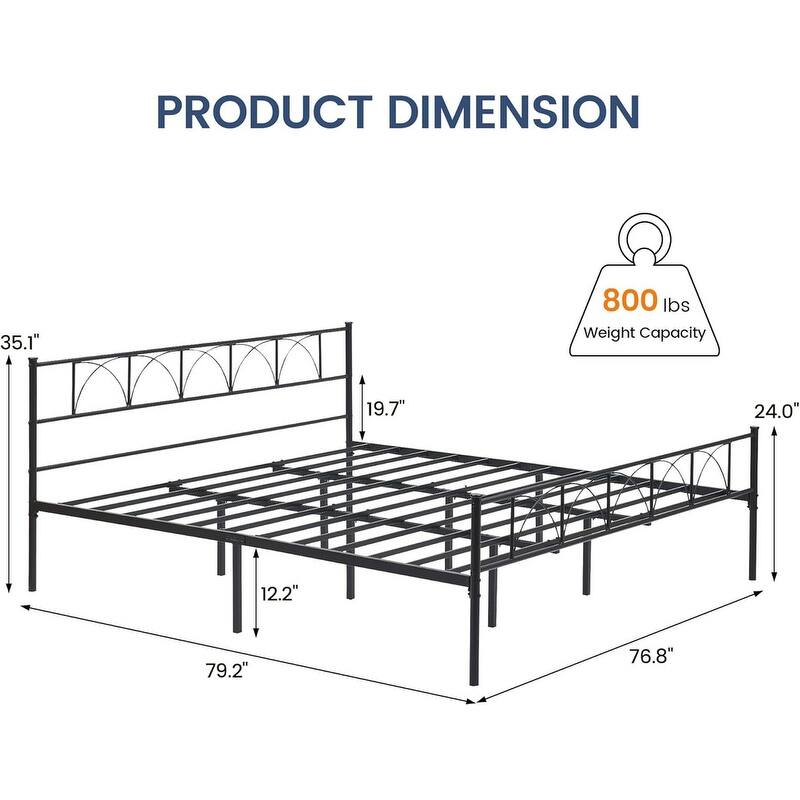Twin Size Sturdy Modern Stylish Iron Bed Frame with Headboard