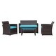 preview thumbnail 15 of 28, Ainfox 4 Pcs Rattan Sofa Set Patio Furniture with/without Umbrella Brown Rattan