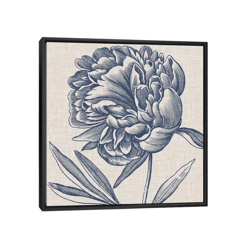 iCanvas "Indigo Floral on Linen II" by Vision Studio Framed - Black - 37x37