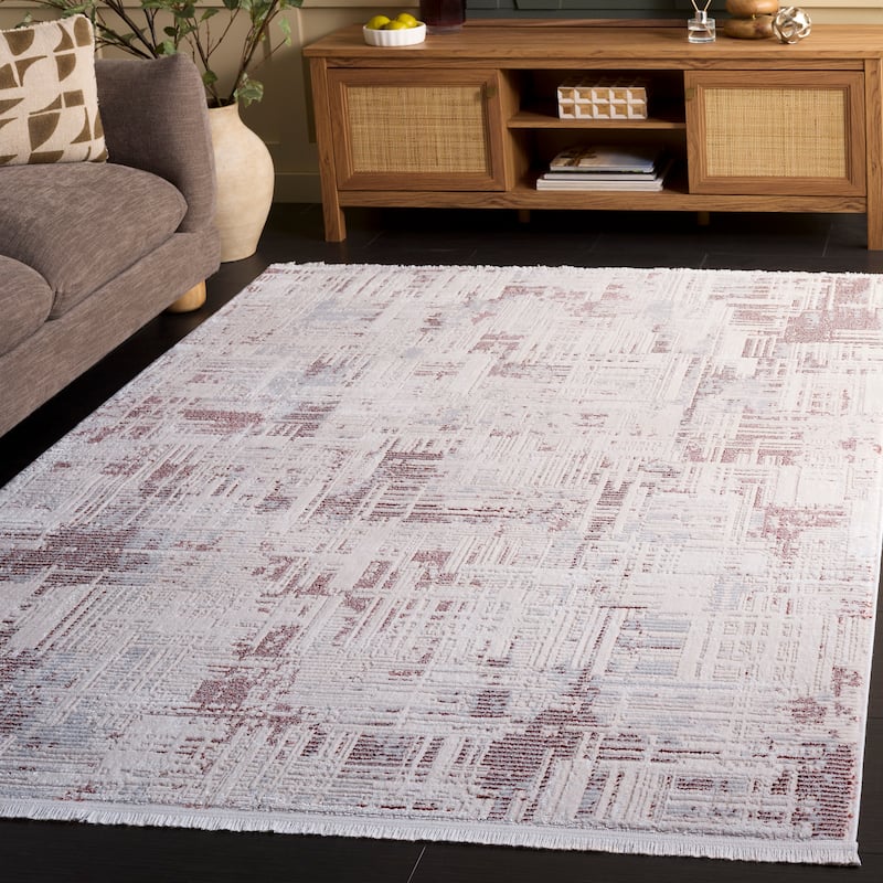 SAFAVIEH Whisper Mahtab Contemporary Fringe Rug - 5'3" x 7'6" - Rust/Ivory