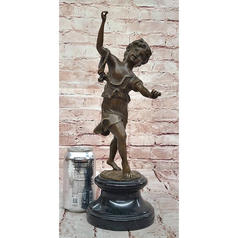 Bronze Dancing Girl Sculpture – Joyful Child Figurine On Marble Base
