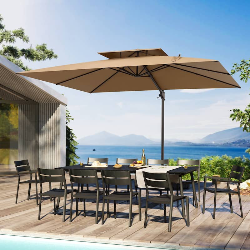 9 x 12 ft Double Top Patio Cantilever Umbrella with No Base, 360-degree Rotation