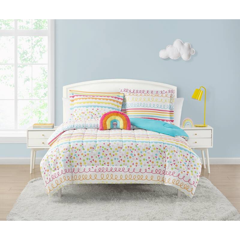 Color Pop Rainbow Pink/Orange/Lime Green Soft Microfiber Comforter Set