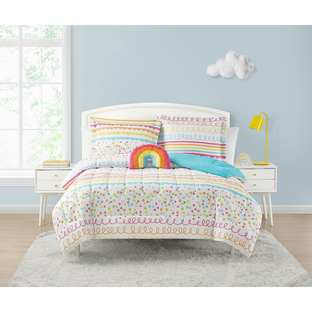 Color Pop Rainbow Pink/Orange/Lime Green Soft Microfiber Comforter Set