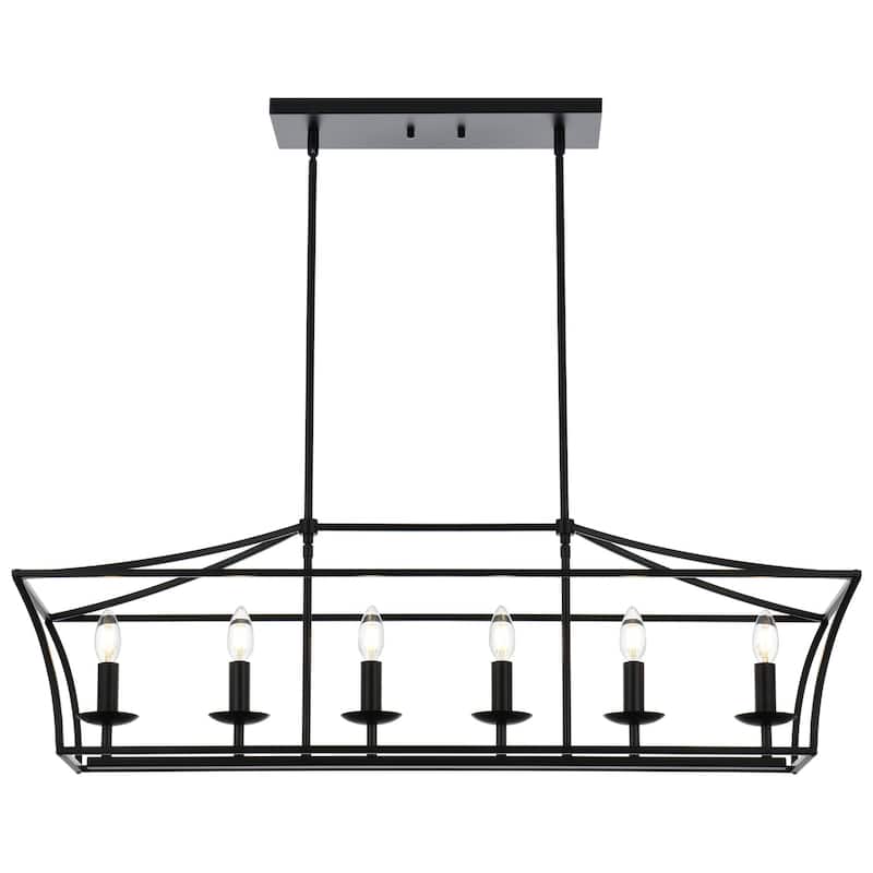 6-Light Kitchen Island Lighting Linear Chandelier Farmhouse Large Black Pendant Lighting for Dining Room Over Table