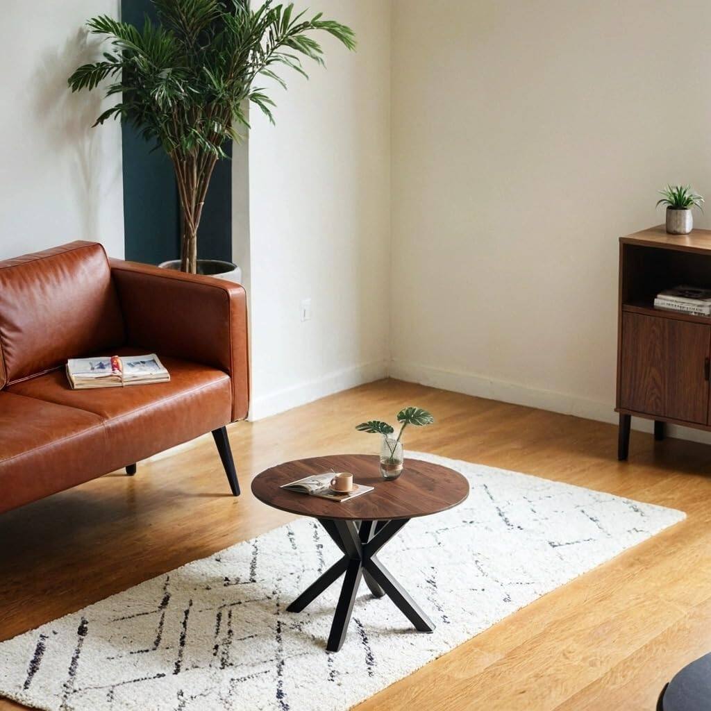 "42" Mid-Century Pedestal Dining Table – Black & Wood"