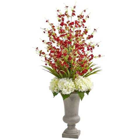 Cherry Blossom & Hydrangeas Artificial Arrangement in Urn