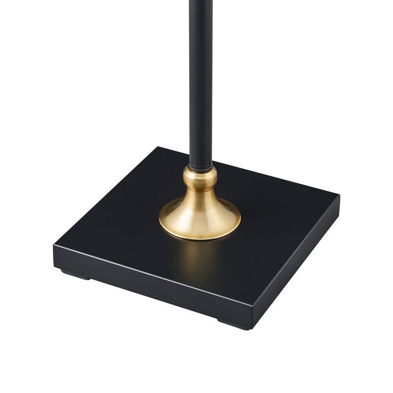 61''Black Metal & Red Wood Floor Lamp with Fabric Shade - W16" x D16" x H61"