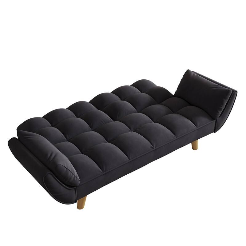 74" Velvet Upholstered Double Sofa Bed, Beige