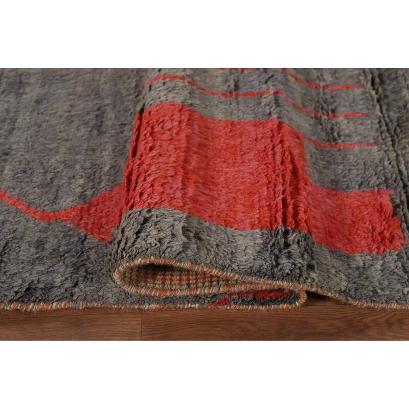Moroccan Oriental Area Rug Hand-Knotted Grey Wool Carpet - 8'0" x 10'7"