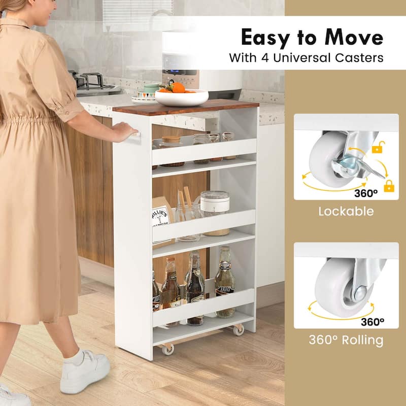 Costway 4-Tier Rolling Storage Cart 8" Slim Kitchen Cart on Wheels