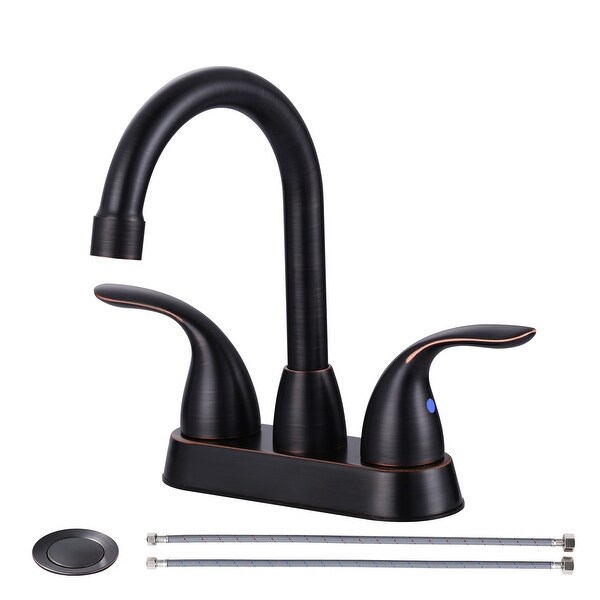 WOWOW 4 in. Centerset Double Handle High Arc Bathroom Faucet - On
