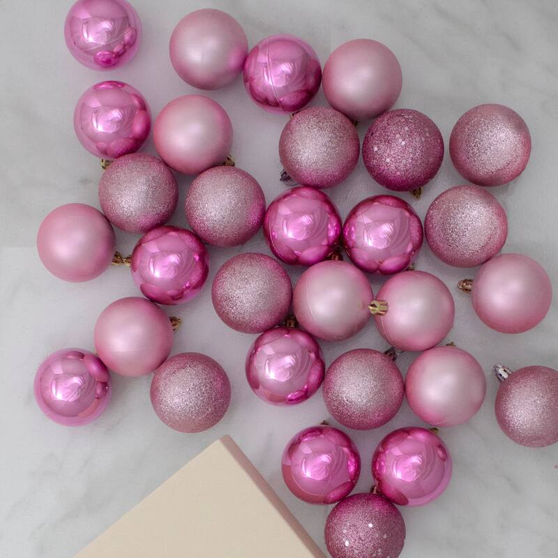 60ct Bubblegum Pink Shatterproof 4-Finish Christmas Ornaments 2.5"