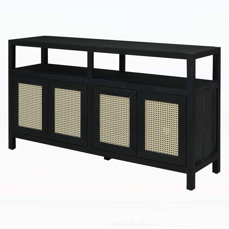 Rattan Buffet Storage Cabinet with Wood Frame