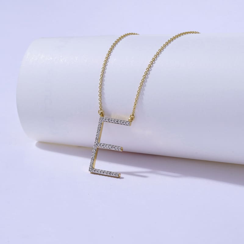 1/20ct TDW Diamond Classic Initial Pendant Necklace in Silver for Women - E - Yellow